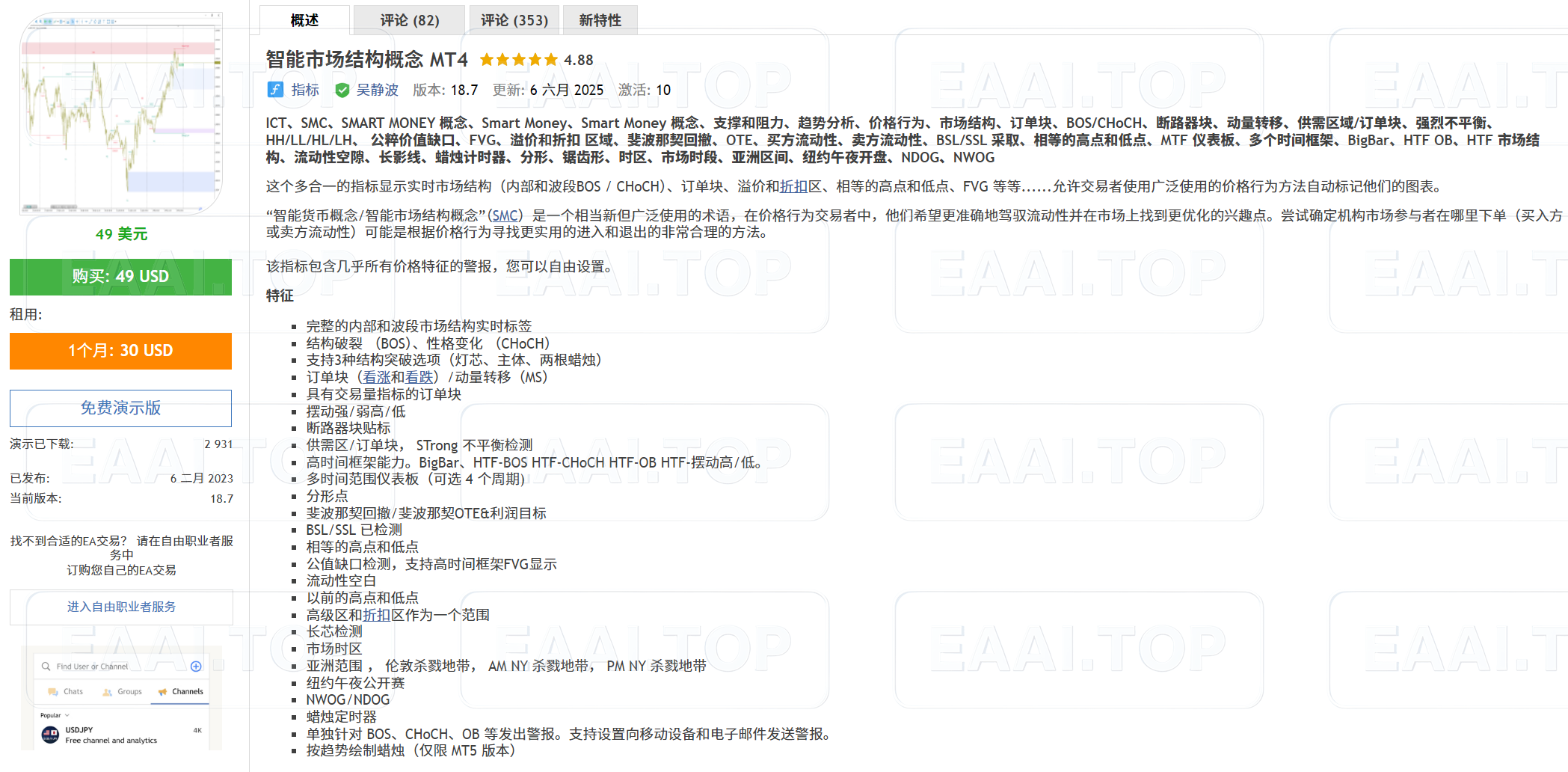 Smart Market Structure Concepts MT4 破限版_EAAI.TOP_EA智汇_交易学习APP