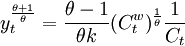 y_t^{/frac{/theta+1}{/theta}}=/frac{/theta-1}{/theta k}(C_t^w)^{/frac{1}{/theta}}/frac{1}{C_t}