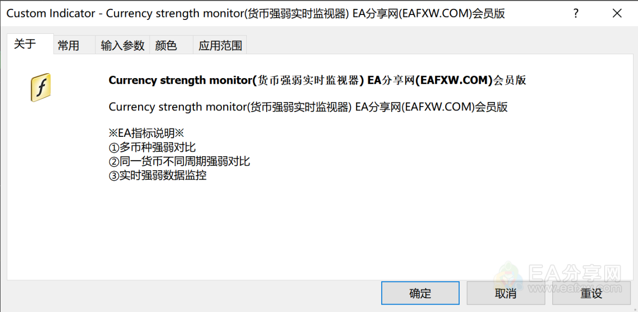 Currency strength monitor(货币强弱实时监视器) EA分享网(EAFXW.COM)会员授权版